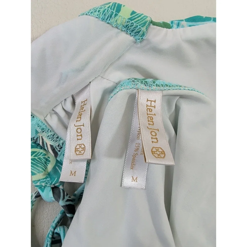Helen Jon Bikini Swim Set Womens M Blue Dominica Floral Beach Pool Vacation - Picture 6 of 10